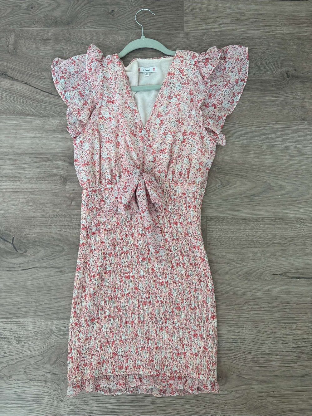 love J Pink Floral Tie-Front Smocked Mini Dress